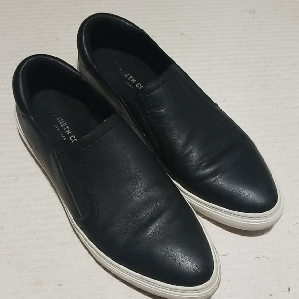 Kenneth Cole Black Genuine Leather Slip-On Sneakers